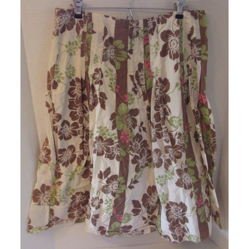 Style & Co Womens Brown Green Pink Floral Cotton Skirt Lined Casual Size 16 Midi